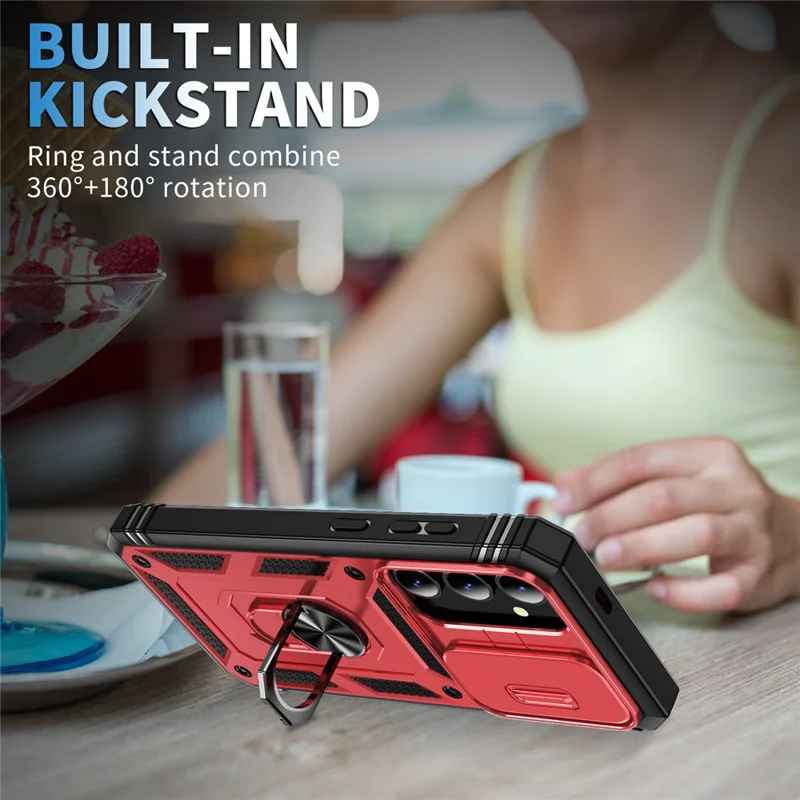 Slide Window Design for Samsung Galaxy S24+ Phone Case TPU+PC Protective Cover - Red+Black