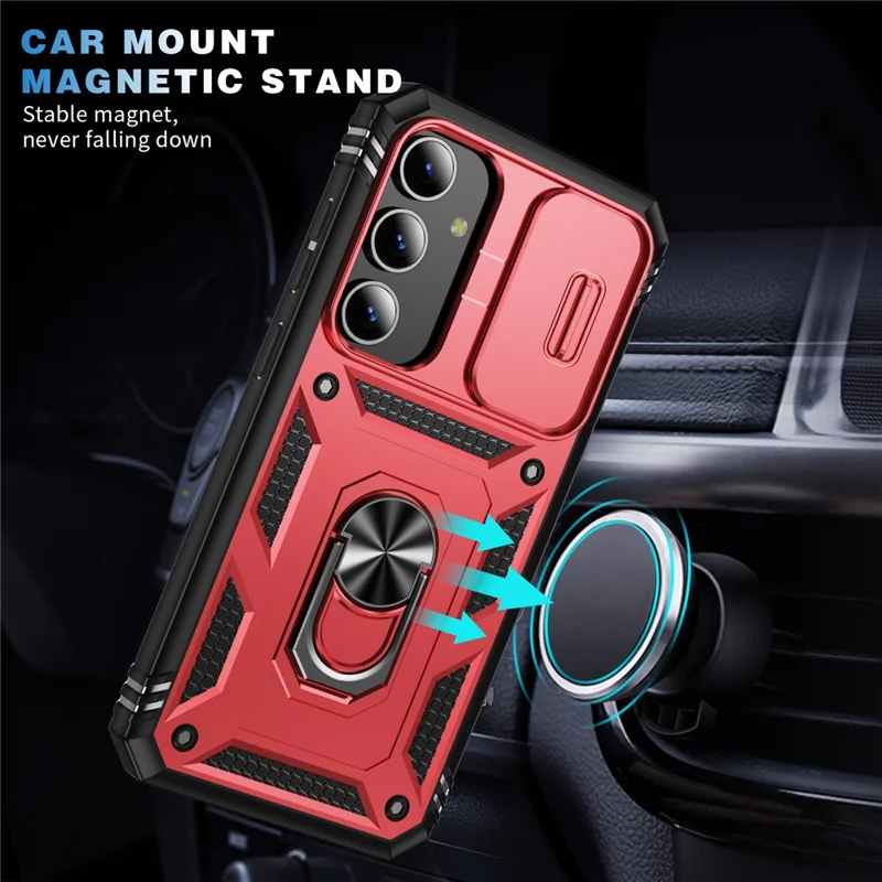 Slide Window Design for Samsung Galaxy S24+ Phone Case TPU+PC Protective Cover - Red+Black