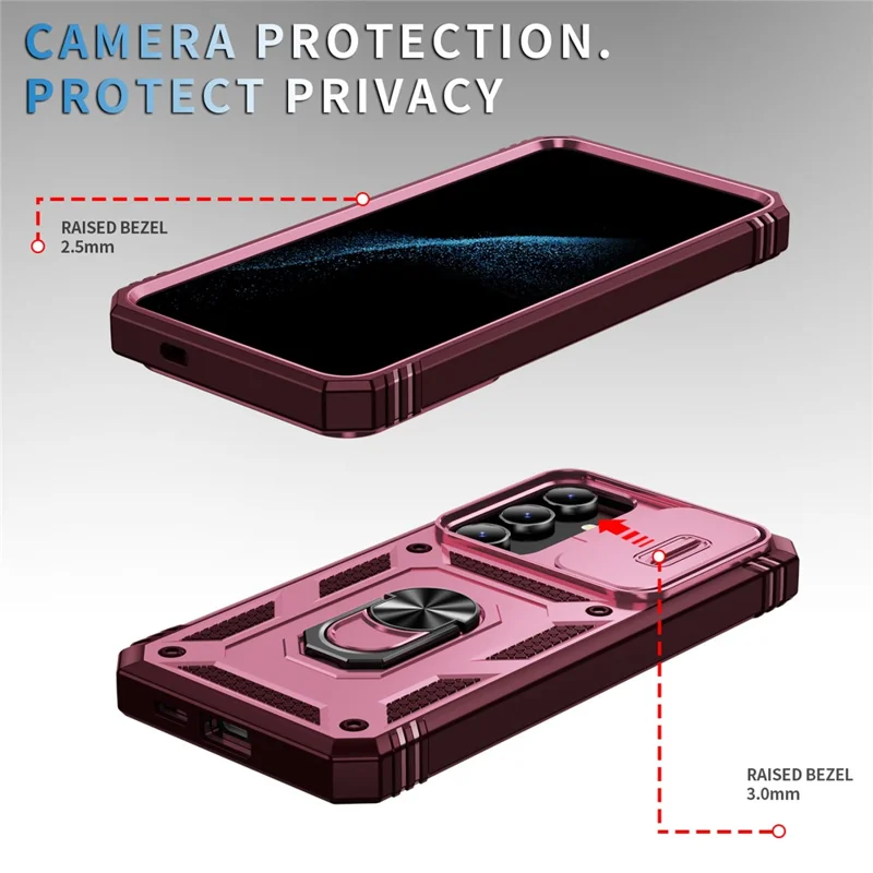 Slide Window Design for Samsung Galaxy S24+ Phone Case TPU+PC Protective Cover - Pink+Dark Red