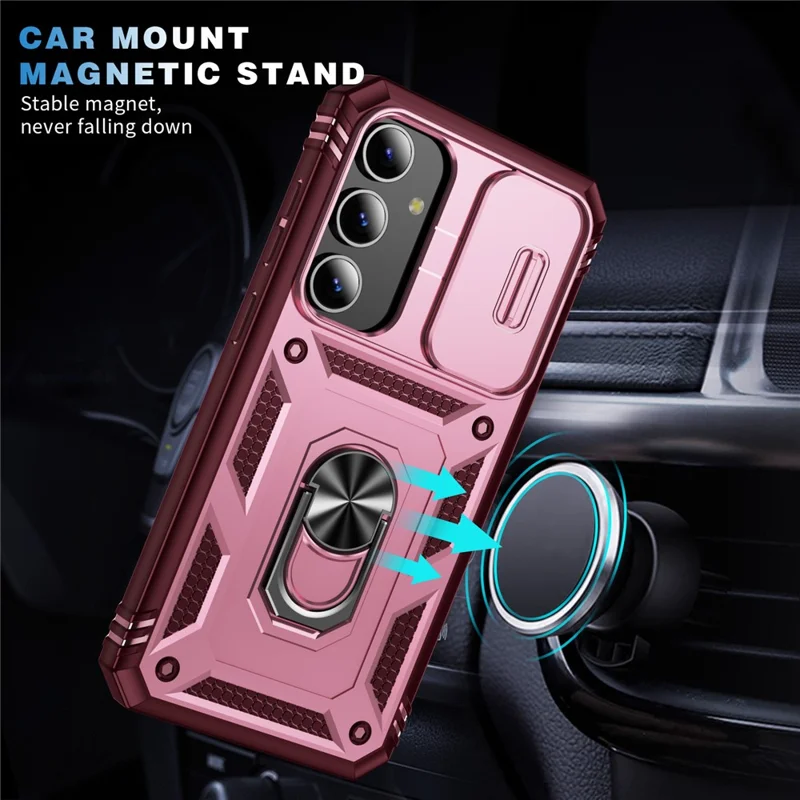 Slide Window Design for Samsung Galaxy S24+ Phone Case TPU+PC Protective Cover - Pink+Dark Red