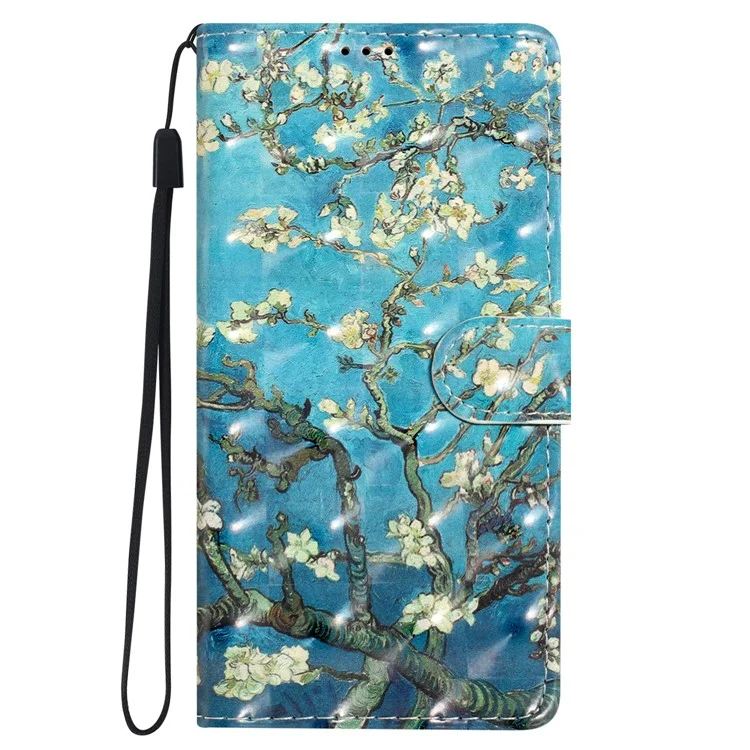 For Xiaomi Redmi 13C 4G / Poco C65 4G Leather Case 3D Pattern Cover with Card Organizer - Apricot Blossom