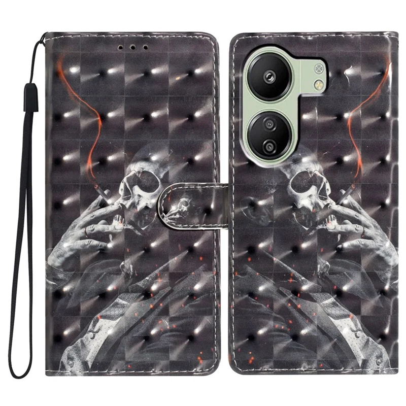 Funda de cuero para Xiaomi Redmi 13C 4G / Poco C65 4G, funda con diseño 3D y organizador de tarjetas - Esqueleto fumador