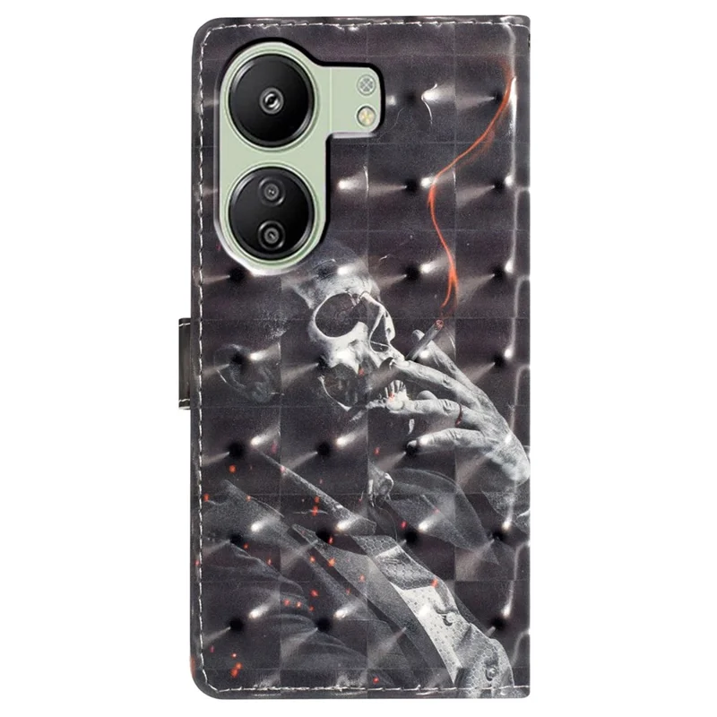 Funda de cuero para Xiaomi Redmi 13C 4G / Poco C65 4G, funda con diseño 3D y organizador de tarjetas - Esqueleto fumador