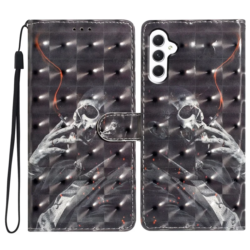 For Samsung Galaxy A35 5G Wallet Leather Case with Multiple Card Slots and Stand - Smoking Skeleton