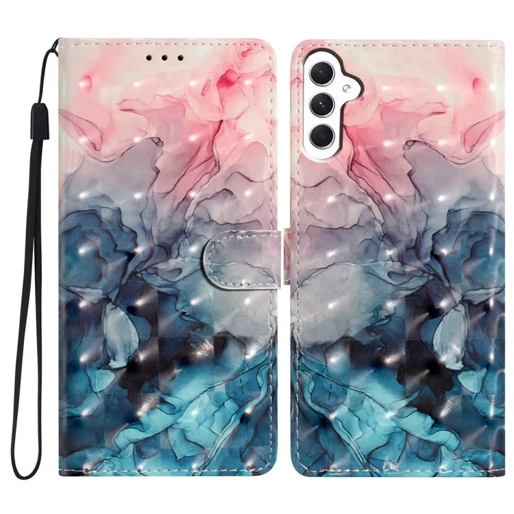 Capa de Couro para Samsung Galaxy A55 5G, Estampa 3D, Estilo Carteira, com Compartimentos para Cartões - Rosa Azul Mármore