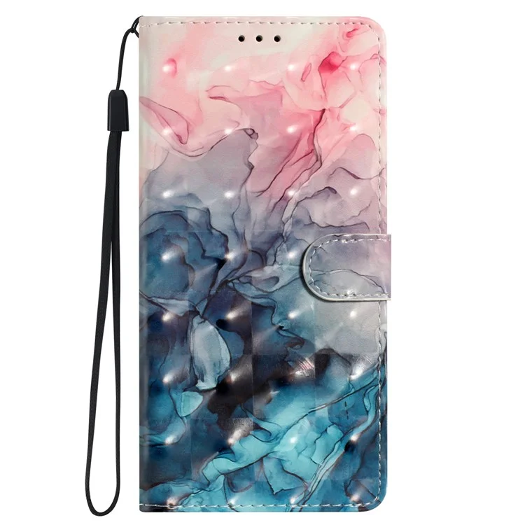 Capa de Couro para Samsung Galaxy A55 5G, Estampa 3D, Estilo Carteira, com Compartimentos para Cartões - Rosa Azul Mármore
