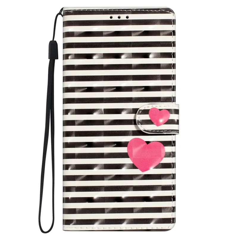 Leather Case for Samsung Galaxy A55 5G 3D Pattern Wallet Style Phone Cover with Card Slots - Stripes / Heart