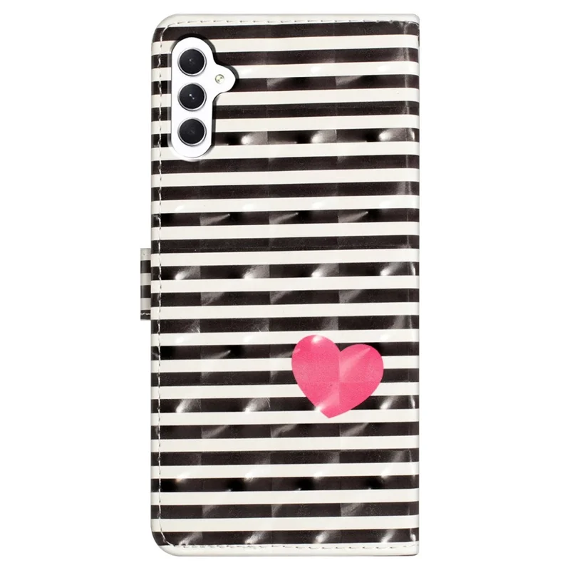 Leather Case for Samsung Galaxy A55 5G 3D Pattern Wallet Style Phone Cover with Card Slots - Stripes / Heart