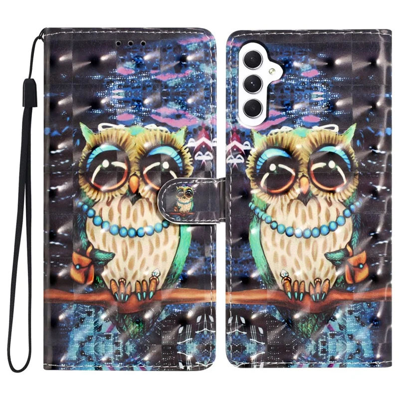 Leather Case for Samsung Galaxy A55 5G 3D Pattern Wallet Style Phone Cover with Card Slots - Owl