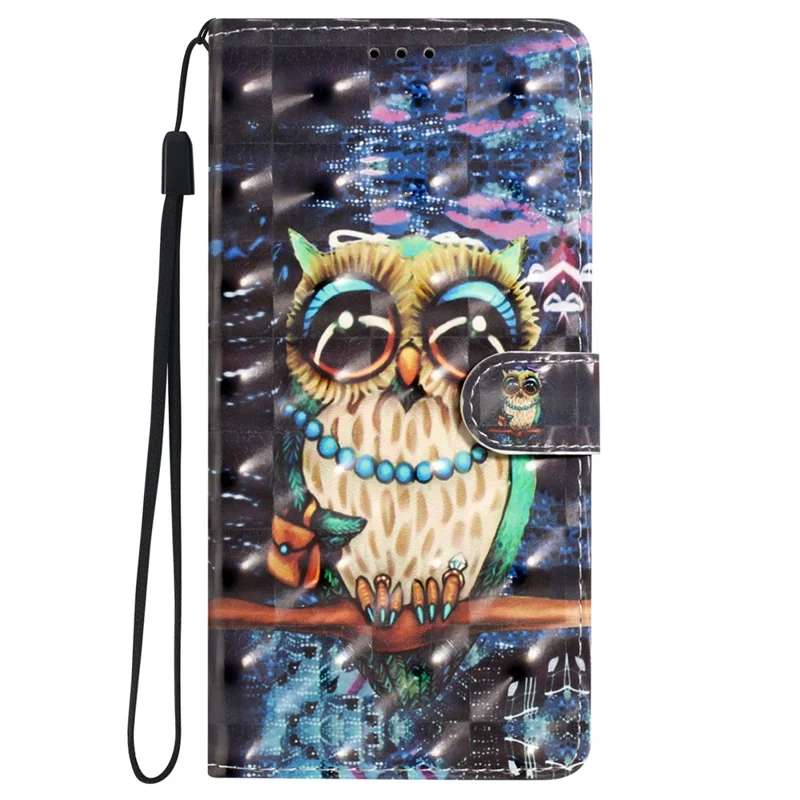 Leather Case for Samsung Galaxy A55 5G 3D Pattern Wallet Style Phone Cover with Card Slots - Owl