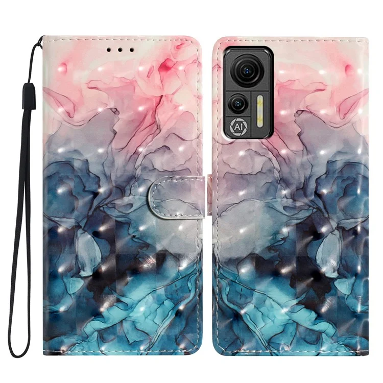 Für Ulefone Note 14 Case mit Kartenorganizer 3D-Muster Leder-Wallet-Flip-Cover - Pink Blue Marble