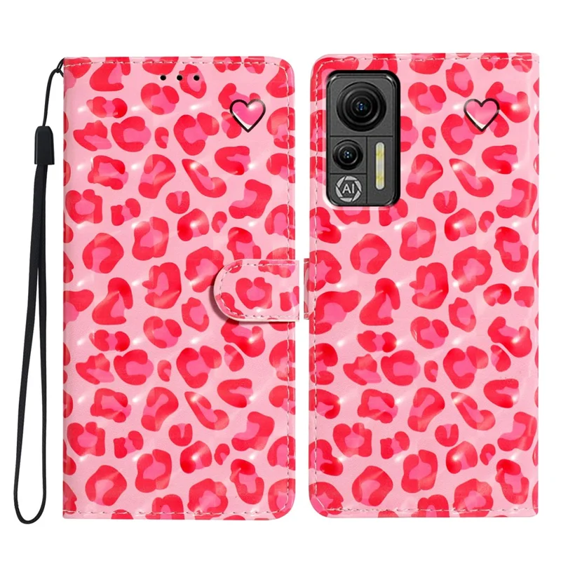 Für Ulefone Note 14 Hülle mit Kartenfach 3D-Muster Leder-Wallet Flip Cover - Rosa Leoparden-Print