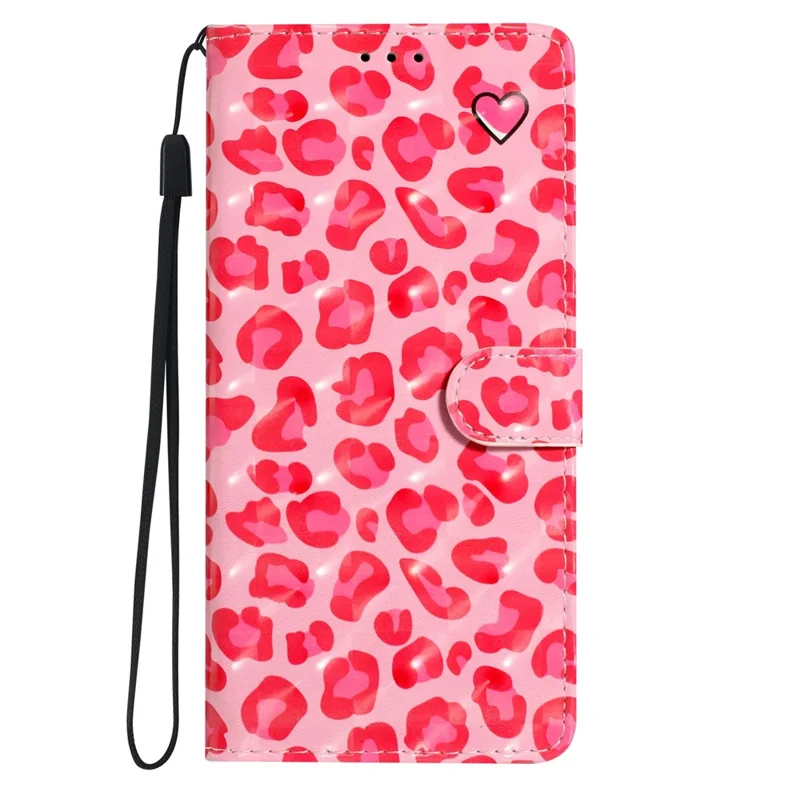 Für Ulefone Note 14 Hülle mit Kartenfach 3D-Muster Leder-Wallet Flip Cover - Rosa Leoparden-Print