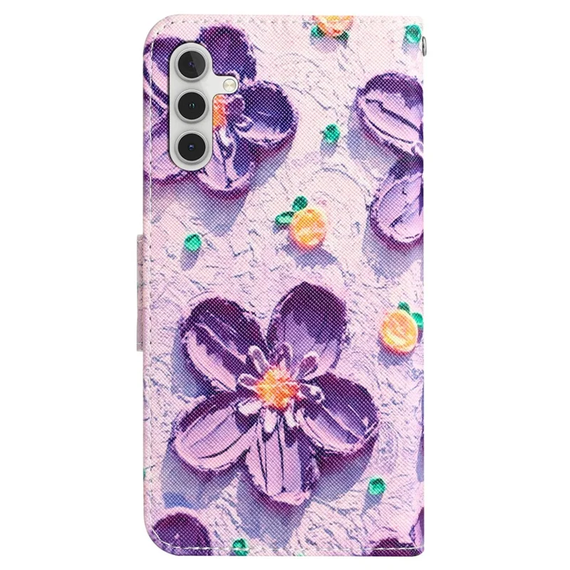 For Samsung Galaxy A05s 4G Phone Case Pattern Folding Stand PU Leather Cover - Purple Flower