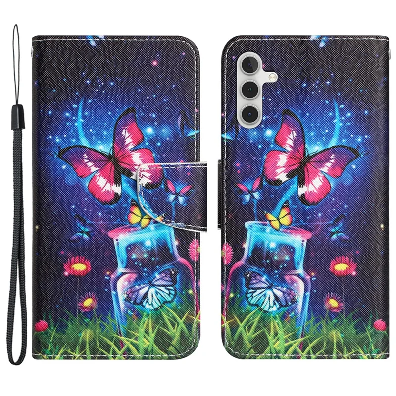 For Samsung Galaxy A05s 4G Phone Case Pattern Folding Stand PU Leather Cover - Bottle and Butterfly