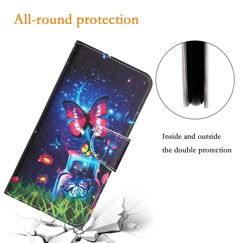 For Samsung Galaxy A05s 4G Phone Case Pattern Folding Stand PU Leather Cover - Bottle and Butterfly