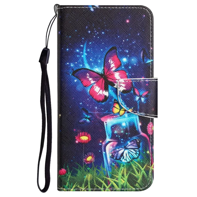 For Samsung Galaxy A05s 4G Phone Case Pattern Folding Stand PU Leather Cover - Bottle and Butterfly