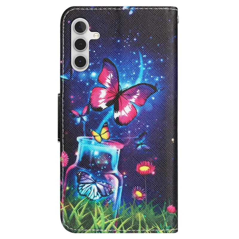 For Samsung Galaxy A05s 4G Phone Case Pattern Folding Stand PU Leather Cover - Bottle and Butterfly