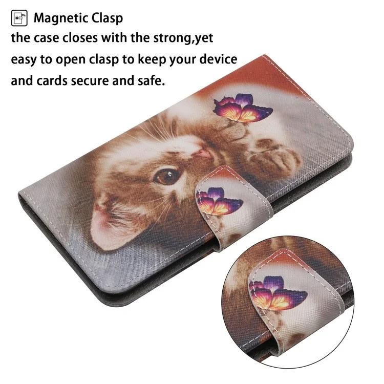 Custodia in pelle per Samsung Galaxy A05s 4G Motivo stampato Design a copertura a libro - Farfalla / Gatto