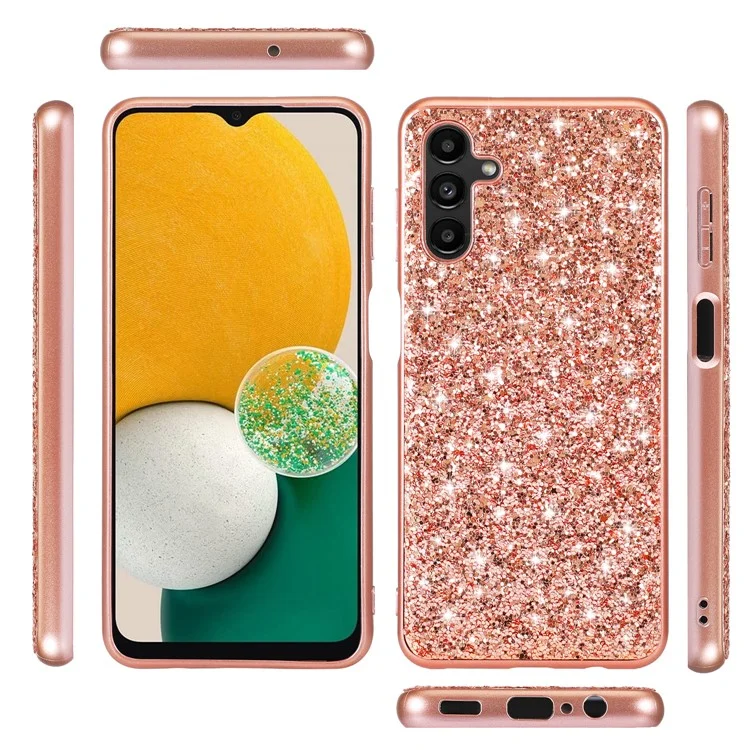 For Samsung Galaxy A15 5G Case Glitter Electroplated TPU Frame PC Back Cover - Red