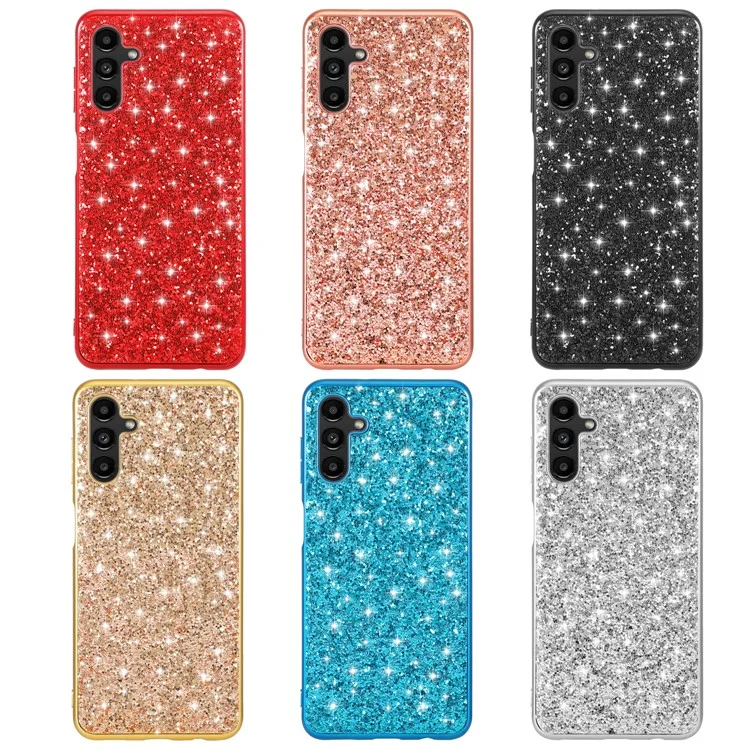 For Samsung Galaxy A15 5G Case Glitter Electroplated TPU Frame PC Back Cover - Red