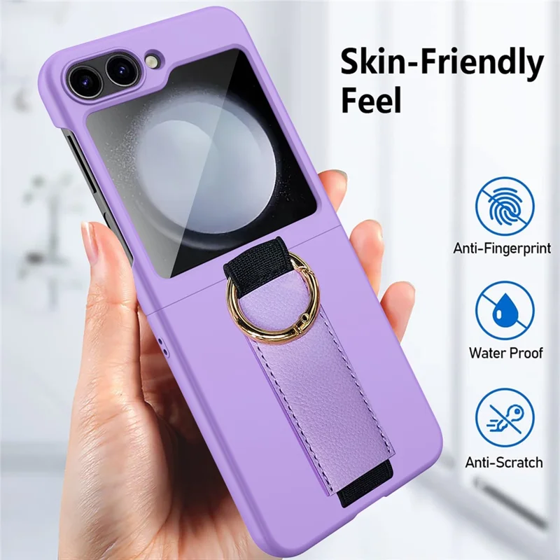 For Samsung Galaxy Z Flip5 5G Ring Holder Case Hard PC Phone Cover with Small Screen Protector - Black