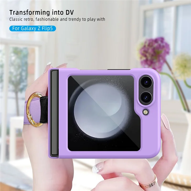 For Samsung Galaxy Z Flip5 5G Ring Holder Case Hard PC Phone Cover with Small Screen Protector - Black