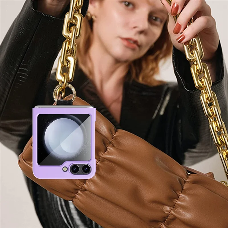 For Samsung Galaxy Z Flip5 5G Ring Holder Case Hard PC Phone Cover with Small Screen Protector - Black