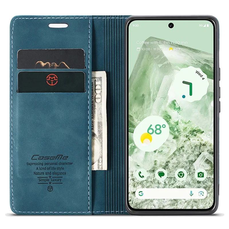 CASEME 013 Series For Google Pixel 8a Magnetic Case Anti-scratch PU Leather Phone Wallet Cover - Blue