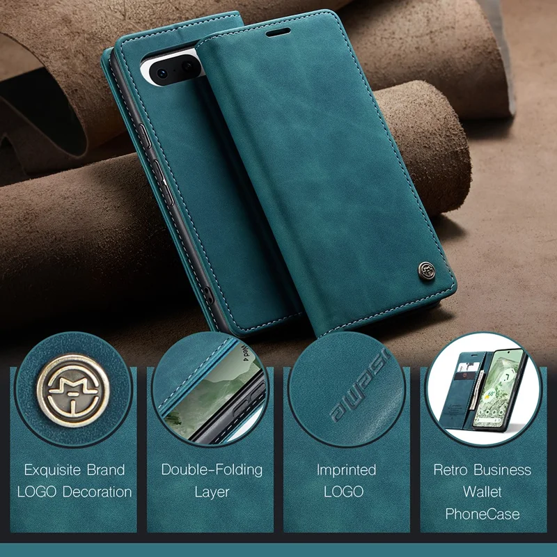 CASEME 013 Series For Google Pixel 8a Magnetic Case Anti-scratch PU Leather Phone Wallet Cover - Blue