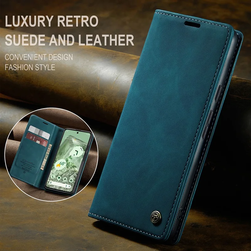 CASEME 013 Series For Google Pixel 8a Magnetic Case Anti-scratch PU Leather Phone Wallet Cover - Blue
