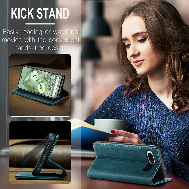 CASEME 013 Series For Google Pixel 8a Magnetic Case Anti-scratch PU Leather Phone Wallet Cover - Blue