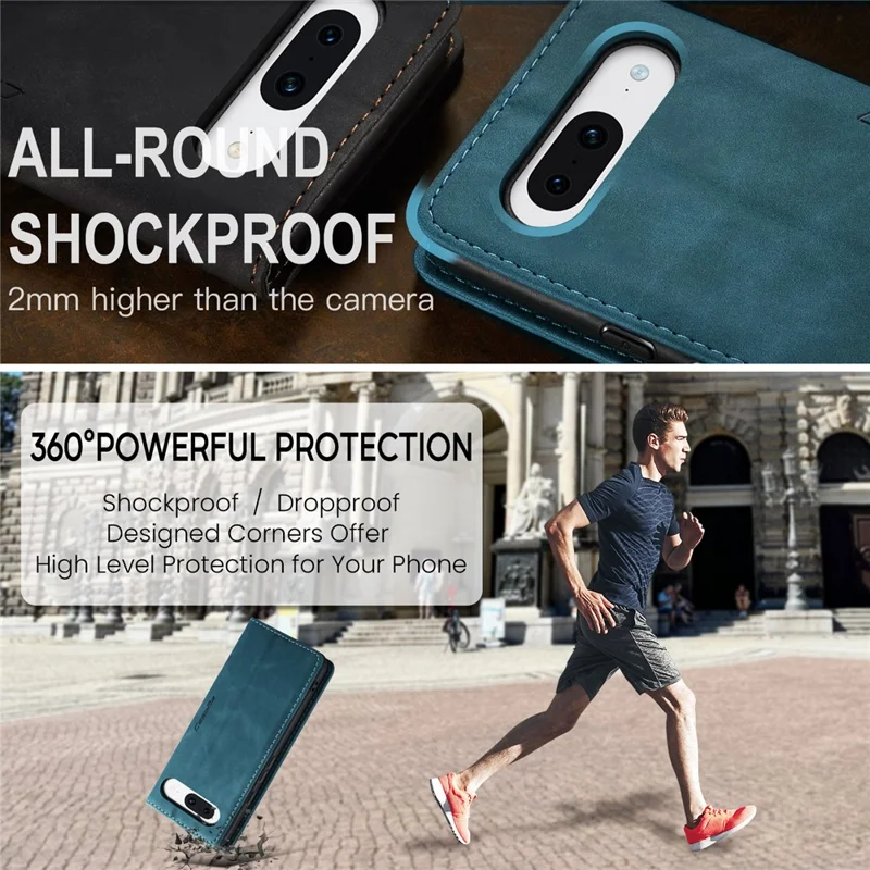 CASEME 013 Series For Google Pixel 8a Magnetic Case Anti-scratch PU Leather Phone Wallet Cover - Blue
