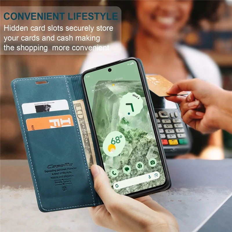 CASEME 013 Series For Google Pixel 8a Magnetic Case Anti-scratch PU Leather Phone Wallet Cover - Blue