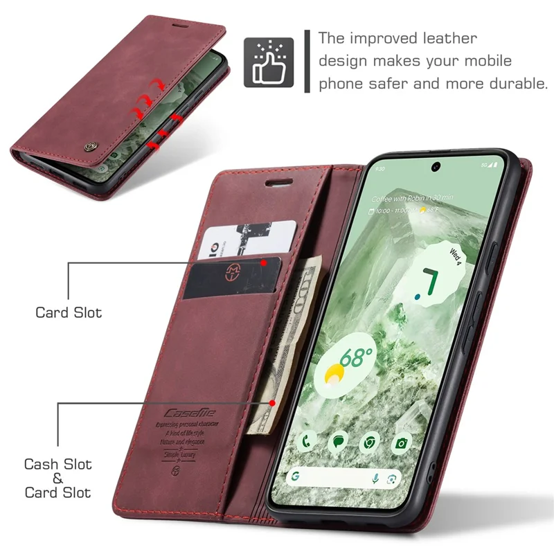 CASEME 013 Series For Google Pixel 8a Magnetic Case Anti-scratch PU Leather Phone Wallet Cover - Red