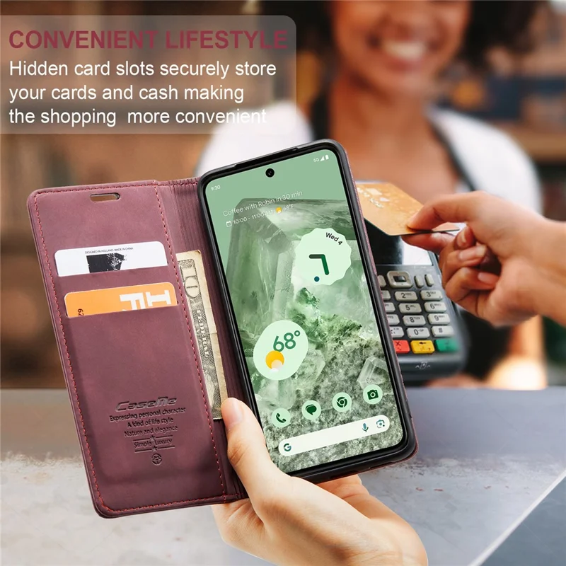 CASEME 013 Series For Google Pixel 8a Magnetic Case Anti-scratch PU Leather Phone Wallet Cover - Red