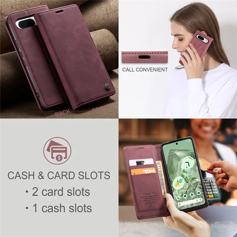 CASEME 013 Series For Google Pixel 8a Magnetic Case Anti-scratch PU Leather Phone Wallet Cover - Red