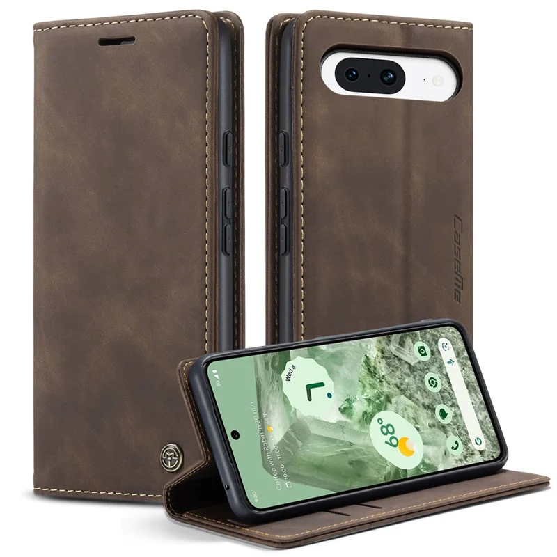 CASEME 013 Series For Google Pixel 8a Magnetic Case Anti-scratch PU Leather Phone Wallet Cover - Coffee