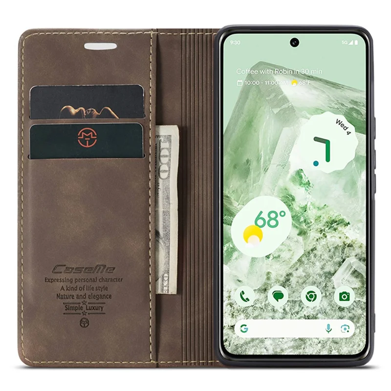 CASEME 013 Series For Google Pixel 8a Magnetic Case Anti-scratch PU Leather Phone Wallet Cover - Coffee