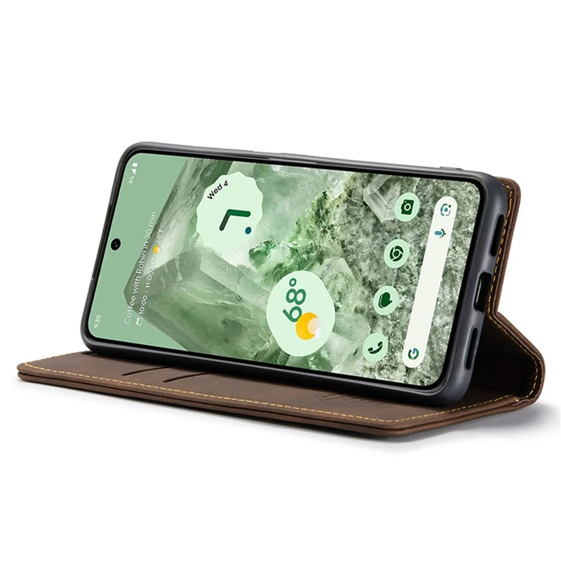 CASEME 013 Series For Google Pixel 8a Magnetic Case Anti-scratch PU Leather Phone Wallet Cover - Coffee