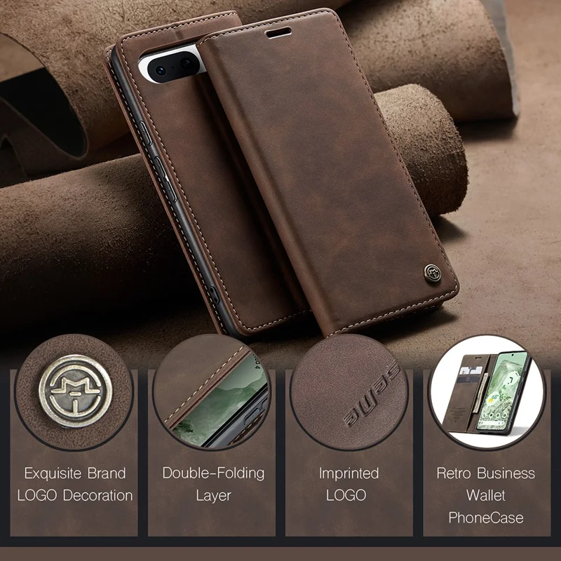 CASEME 013 Series For Google Pixel 8a Magnetic Case Anti-scratch PU Leather Phone Wallet Cover - Coffee
