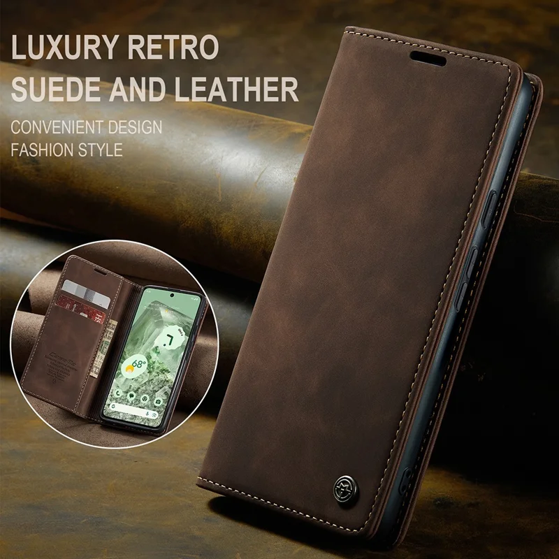 CASEME 013 Series For Google Pixel 8a Magnetic Case Anti-scratch PU Leather Phone Wallet Cover - Coffee