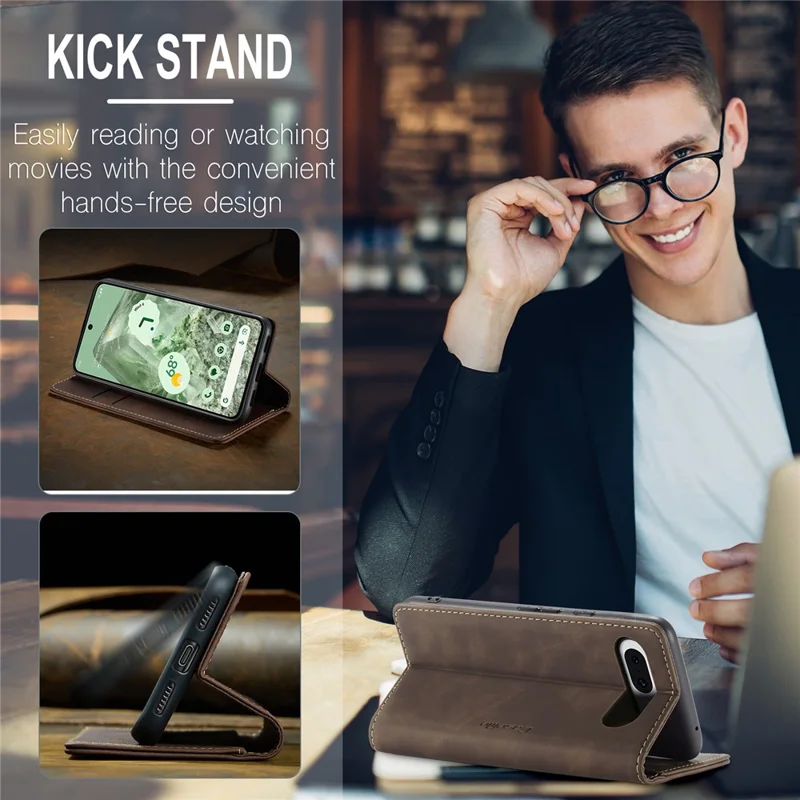 CASEME 013 Series For Google Pixel 8a Magnetic Case Anti-scratch PU Leather Phone Wallet Cover - Coffee