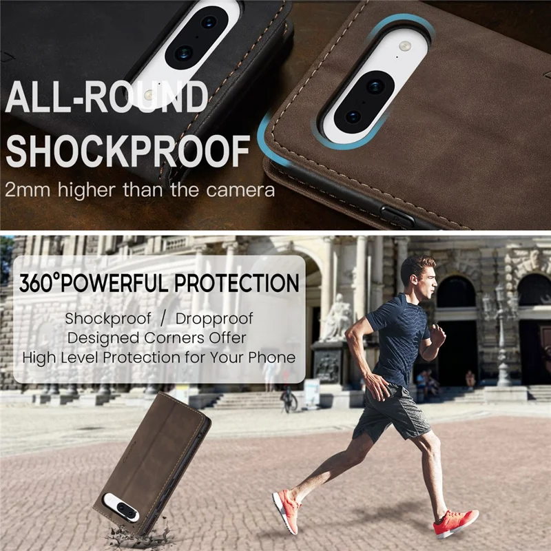 CASEME 013 Series For Google Pixel 8a Magnetic Case Anti-scratch PU Leather Phone Wallet Cover - Coffee