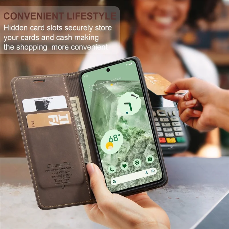 CASEME 013 Series For Google Pixel 8a Magnetic Case Anti-scratch PU Leather Phone Wallet Cover - Coffee