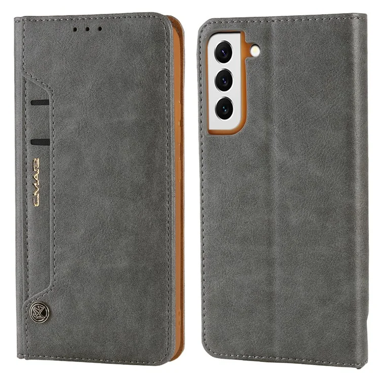 CMAI2 Para Samsung Galaxy S23 Case PU Leather Card Holder Phone Wallet Cover - Cinza
