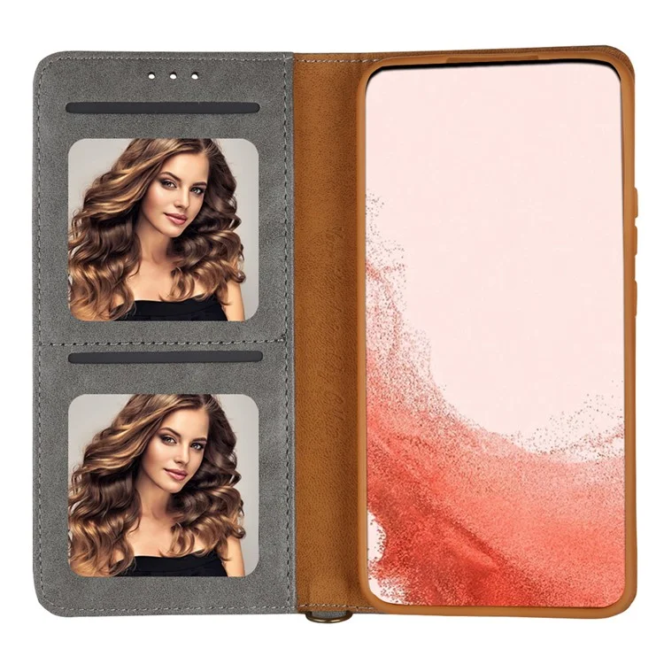 CMAI2 Para Samsung Galaxy S23 Case PU Leather Card Holder Phone Wallet Cover - Cinza