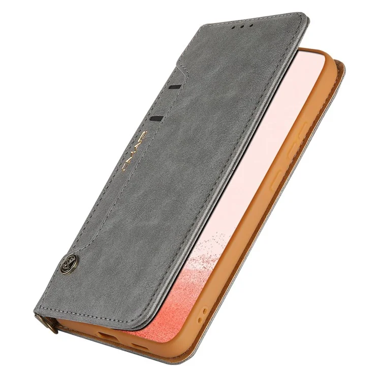 CMAI2 Para Samsung Galaxy S23 Case PU Leather Card Holder Phone Wallet Cover - Cinza