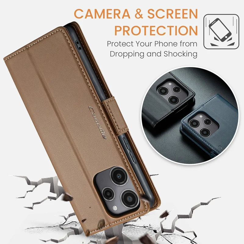 CASEME 023 Serie per Xiaomi Redmi 12 4G / 12 5G (Global) / Redmi Note 12R 5G / Poco M6 Pro 5G Custodia Texture Lucida Litchi - Marrone