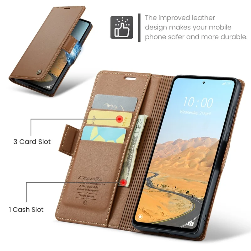 CASEME 023 Serie per Xiaomi Redmi 12 4G / 12 5G (Global) / Redmi Note 12R 5G / Poco M6 Pro 5G Custodia Texture Lucida Litchi - Marrone